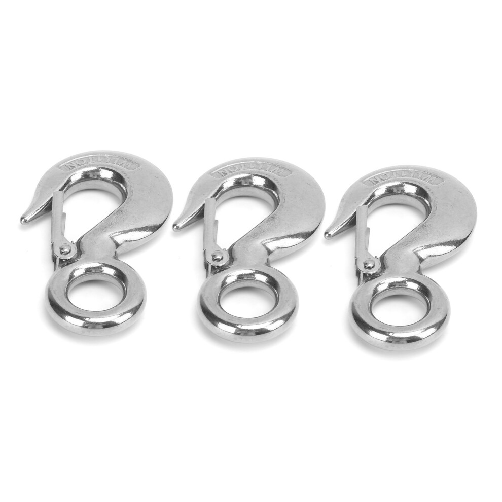 3Pcs Stainless Steel Lifting Hooks With Safety Latch, 1T Capacity 5081343645771