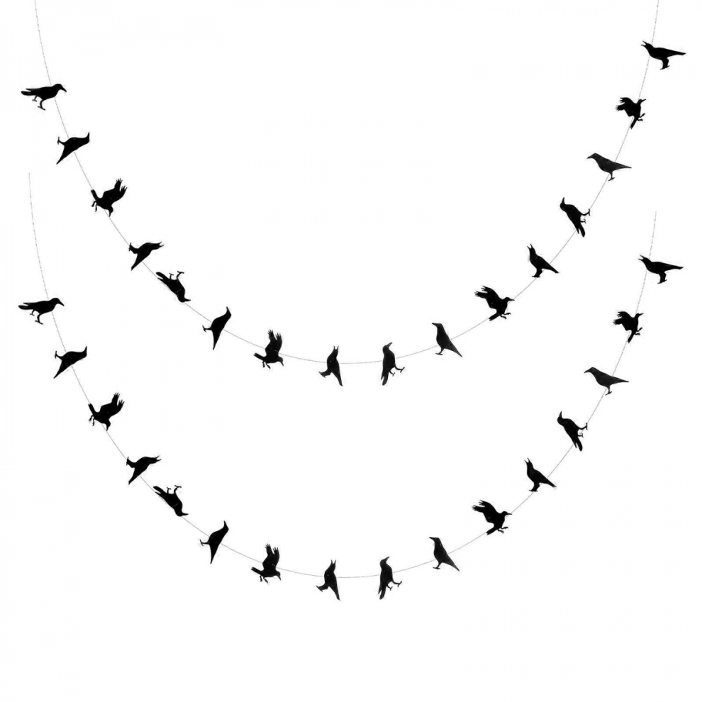 2 Sets Creative Halloween Crow Banners Hanging Garland Party Decor for Home Garden School Black 16x11x0.1cm-image-OPC-PJRP9GR-NEW