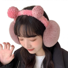 Gradient Pink Plush Pompom Earmuff Cute Unisex Winter Ear Warmer Gift