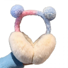 Gradient Plush Pompom Earmuff - Pink Blue Cute Unisex Winter Ear Warmer Gift