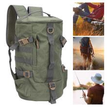 Large Capacity Folding Cylindrical Fishing Tackle Backpack Military Green