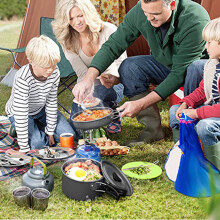 Outdoor Camping Cookware Mess Kit Set 1.9L Pot Kettle Stove Green