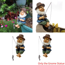 Garden Statue Gnome Pot Ornaments Fishing Fisherman Resin Outdoor Craft Dwarf