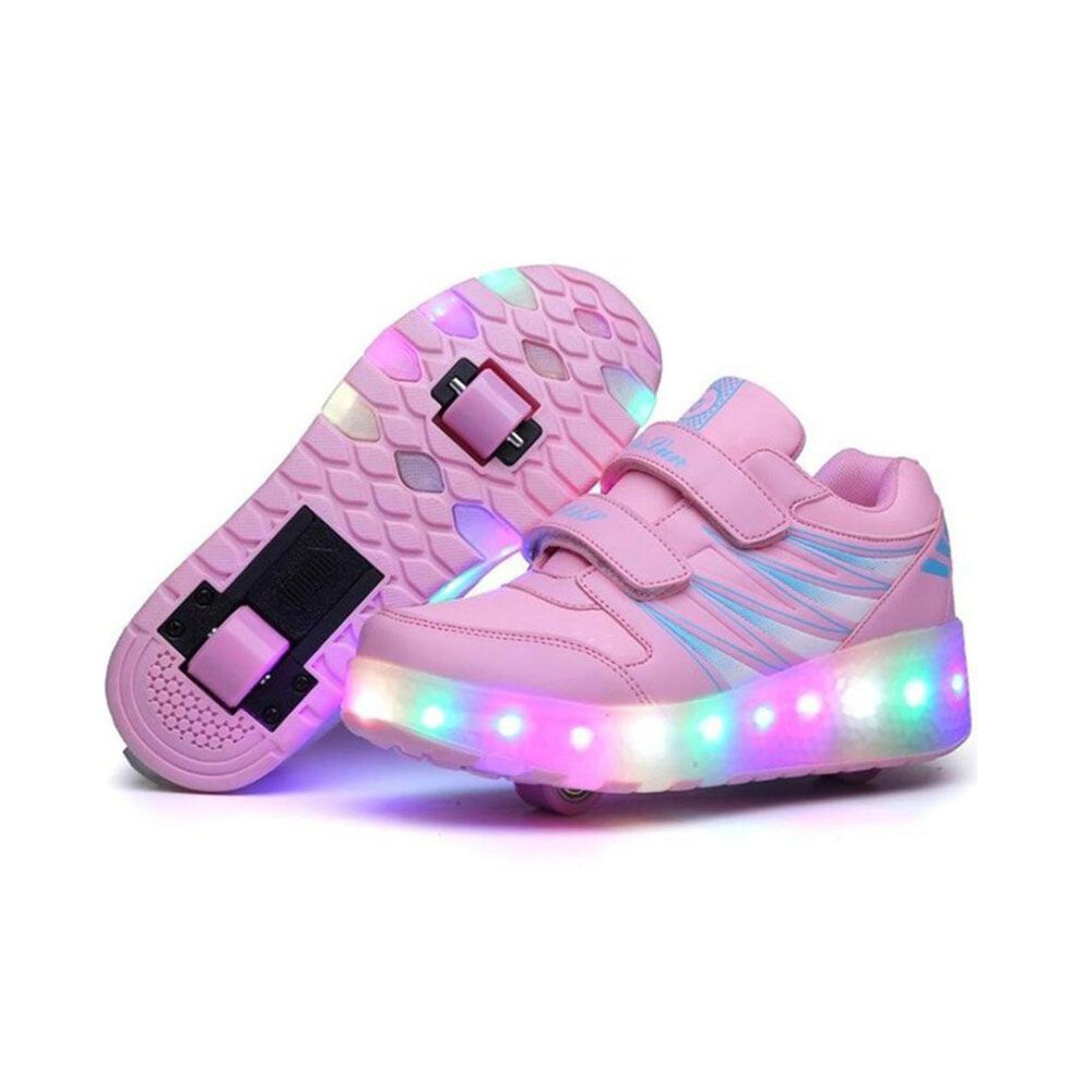 (Pink, EU29) With Led Shoes Wheels Mesh Roller Skate Glowing Kid Luminous Sneakers Women Men