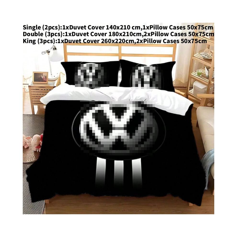 (Single(140x210cm)) 3d Volkswagen Duvet Cover Pillowcase Set Bedroom Bedding King Single Double