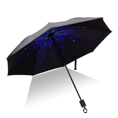 (Purple Star Sky) Sun Antiuv Rain Protection Windproof Flower Parasols 3 Folding Umbrella