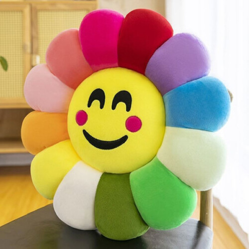 (Cute, 45cm) Colorful Murakami Takashi Sunflower Cushion Petal Emojis Plush Pillow Throw Toy