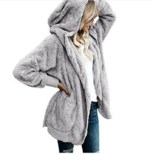 (LightGray, L) Fluffy Women Winter Coat Fleece Fur Jacket Teddy Bear Hoodies Outerwear Casual