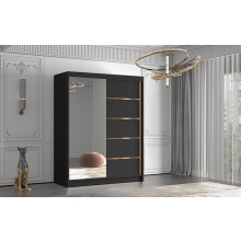 Gaba Black / Gold 120 cm Sliding Door Wardrobe with Mirror