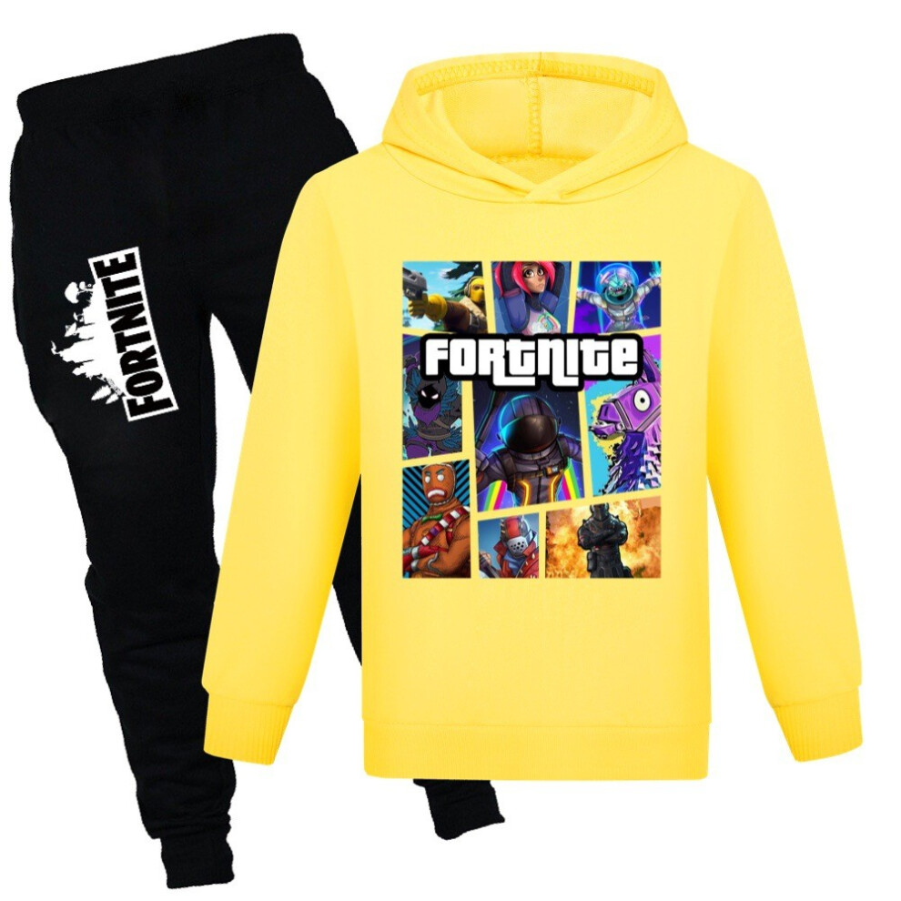 (Yellow, 110cm) Fortnite Pattern Printing Long Sleeved Sweatshirt Pants Clothing Set Children-image-OPC-PJRRXJJ-NEW