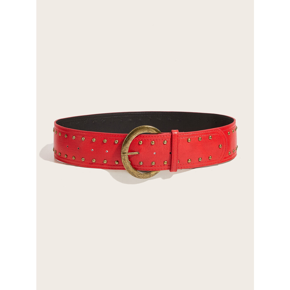 (Red) Leather Punkinspired Rivet Belt With Double Row Stitching Outfits Style Urban-image-OPC-PJRRYHR-NEW