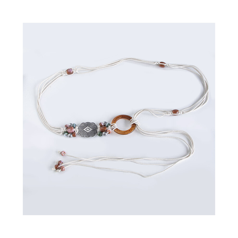 (Beige) Traditional Rope Waist Belt Cotton Linen Tie Resin Round Style Artisanal Buckle-image-OPC-PJRSCD6-NEW