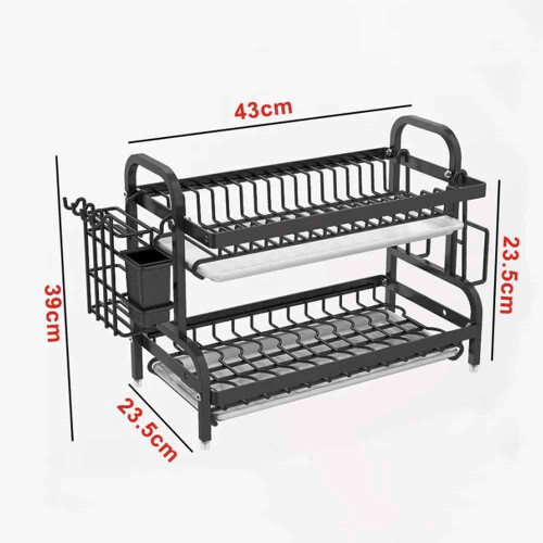 2 Tier Dish Drainer Rack Cutlery Holder Plate Rack Kitchen + Drip Tray 1