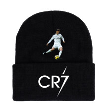 (StyleA)Cristiano Ronaldo gebreide zwarte muts, Cr7 bedrukte hoed, warm dagelijks gebruik, fans cadeaus