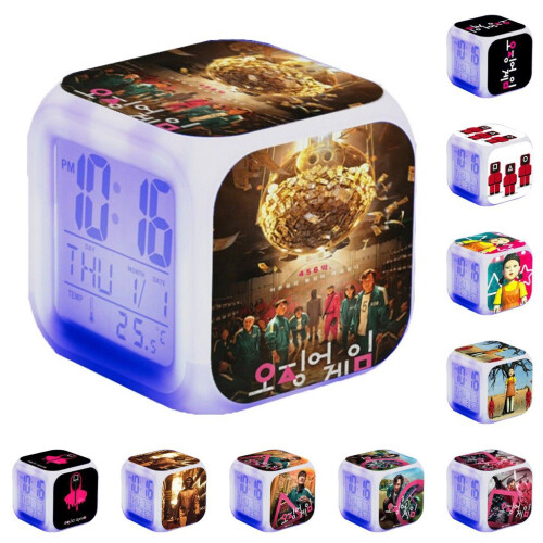 (2)Squid Game Led Alarm Clock Multifunction 7 Color Change Digital Luminous Gift 1