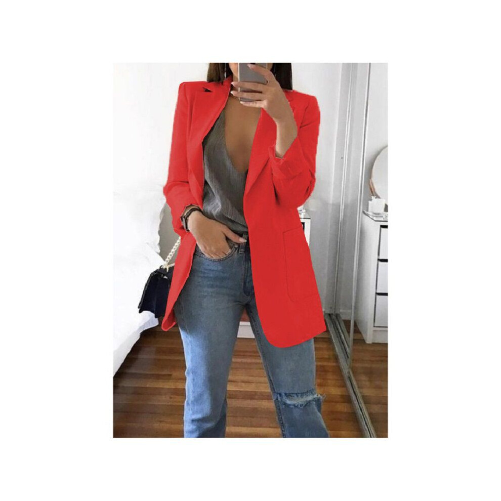 (Red,M)Blazer décontracté à manches longues col rabattu ample pour femmes vêtements d'extérieur pour femmes