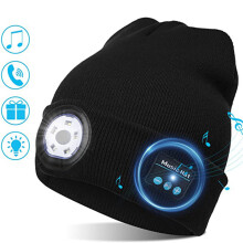 Bluetooth 5.0 LED Beanie mit integrierter LED-Leuchte, Stereo-Lautsprechern und Mikrofon – Warmer Hut für Sport und Outdoor