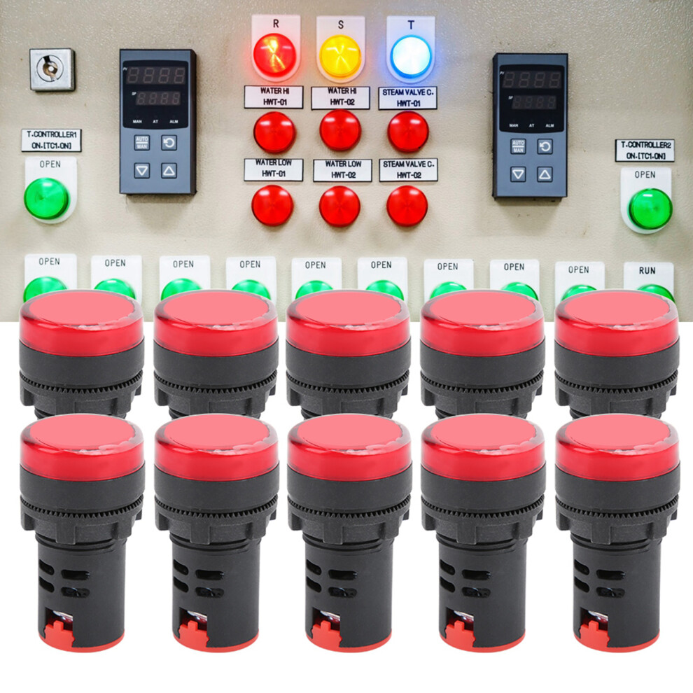 Ad16-22Ds 10Pcs Red Led Signal Indicator Light 22Mm Ac/Dc 110V 9351343684374