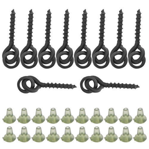 10 pezzi Viti per esca + 20 Anelli, Carp Stops Verdi 2g 1