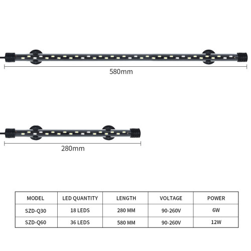 Luce LED per acquario 5730 6W 28cm Nero/Trasparente