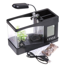 Black Mini USB Fish Tank with 1.5L Capacity, LED Lights & Sound