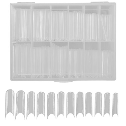 240pcs Extra Long Clear Acrylic False Nail Tips, Sizes #0-11 1