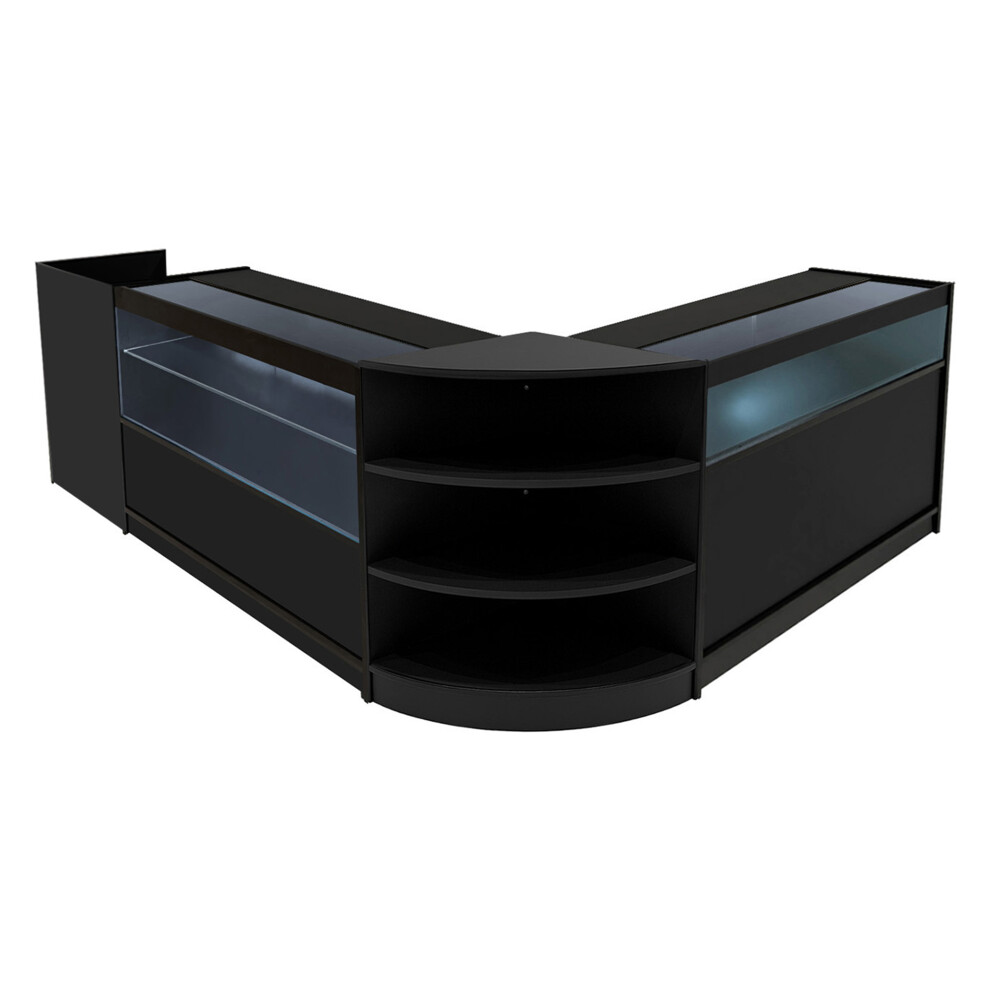 Monstershop (2 X 1200Mm W Counters & X 600Mm W Corner Unit - ) Shop Counter Set Europa Led Lockable Retail Display Black/Light Size 2