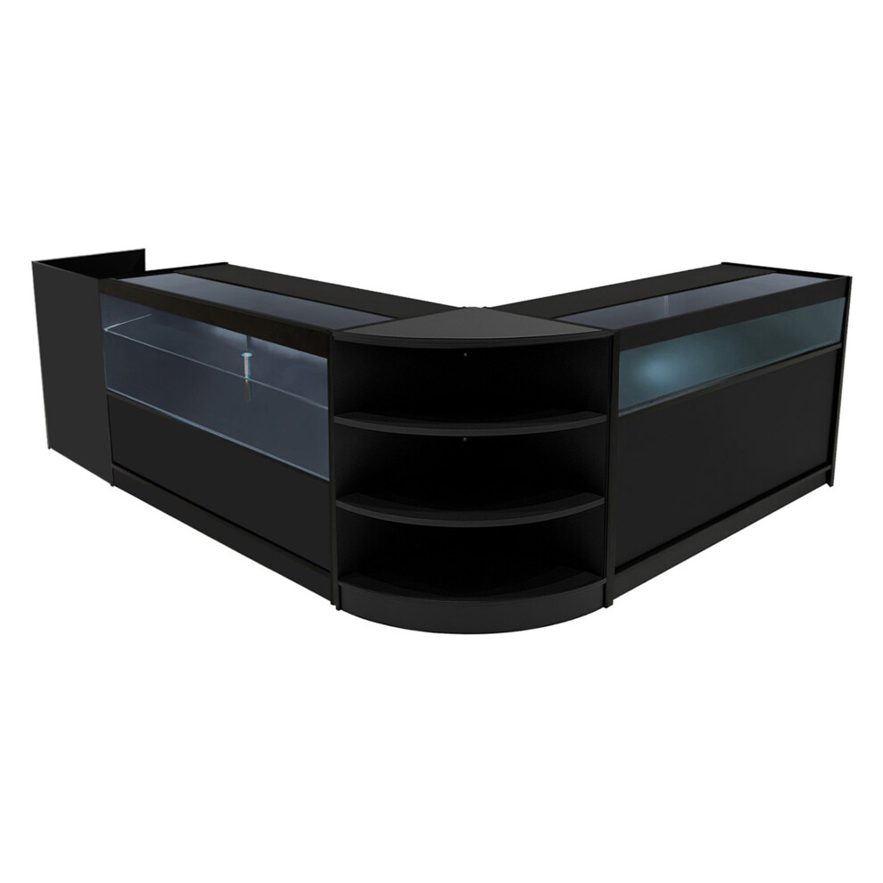 Monstershop (2 X 1500Mm W Counters & X 600Mm W Corner Unit - ) Shop Counter Set Europa Led Lockable Retail Display Black/Light Size 2