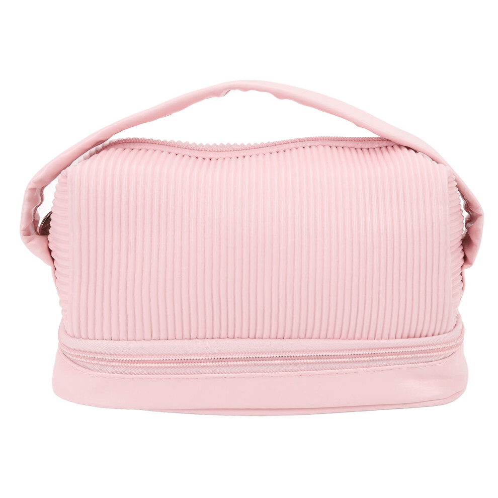 Pink Wide Open Makeup Bag Double Layer Large Capacity