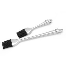 2Pcs Stainless Steel Oil Brush with Silicone Head, Silver Kitchen Tool