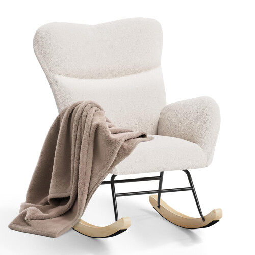 Joolihome Rocking Chair, High Back Teddy Upholstered Chair 2
