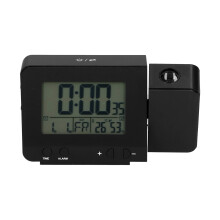 Schwarzer Projektionswecker mit Zeit-, Temperatur-LCD-Display und USB-Aufladung, perfekt für Zuhause