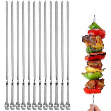 12pcs Kabob Skewers, Flat Metal Barbecue Skewer 14" Long Stainless Steel Sticks Reusable Grilling Skewers Set, 12 Pack TW