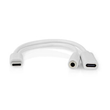 USB-C Adapter | USB 2.0 | USB-C Stecker | USB-C Buchse / 3,5 mm Buchse | 0,10 m | Rund | Vernickelt | PVC | Weiß | Box