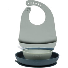 Set Repas en Silicone vert + bavoir nattou