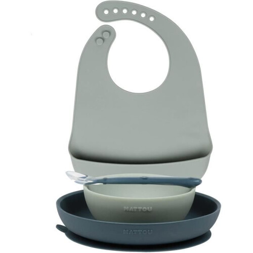 Set Repas en Silicone vert + bavoir nattou