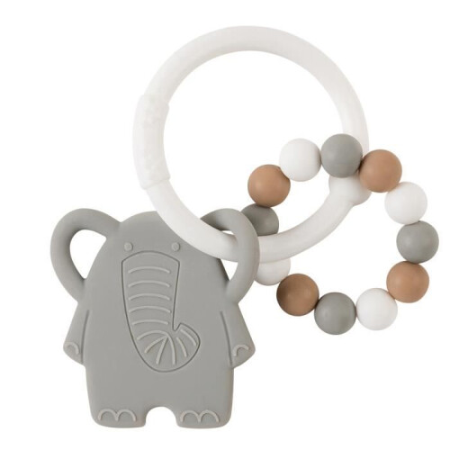 NATTOU Beißring Elefant - 100% Silikon - Grau, Weiß und Beige