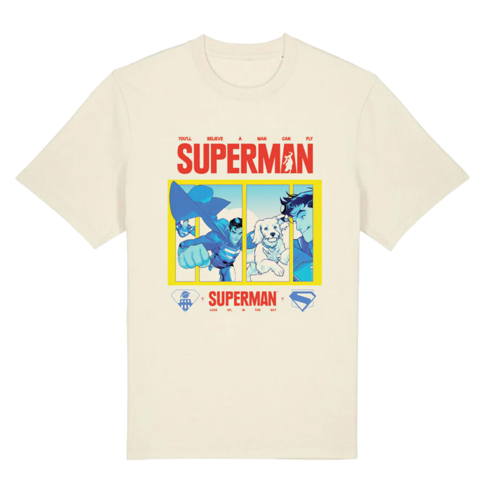 Superman Men's (S, Natural) Unisex Adult You'll Believe A Man Can Fly T-Shirt