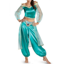 (M, Blue Green) Womens Halloween Aladdin Jasmine Princess Fancy Dress Carnival Cosplay Costume TW