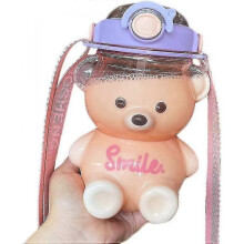 (1000ml, Purple) Bear Water Bottle With Straw, Kawaii Leak-proof Water Jug With Adjustable Shoulder Strap For Camping Travel TW