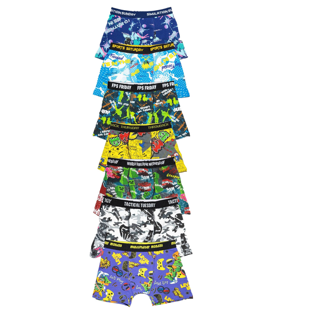 (13-14 Years, Multicoloured) Floso Boys Gamer Days of the Week Cotton Blend Boxer Shorts (Pack of 7)-image-OPC-PJRVNC5-NEW