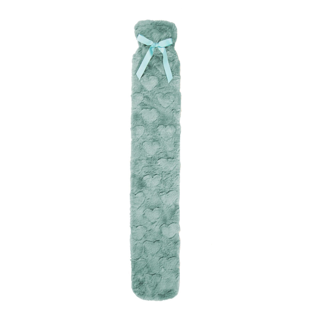 K Collection Green (One Size, Sage ) Heart Extra Long 2L Hot Water Bottle And Cover