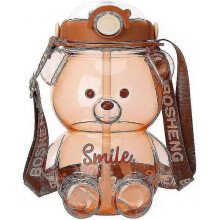 (1000ml, Brown) Bear Water Bottle With Straw, Kawaii Leak-proof Water Jug With Adjustable Shoulder Strap For Camping Travel TW