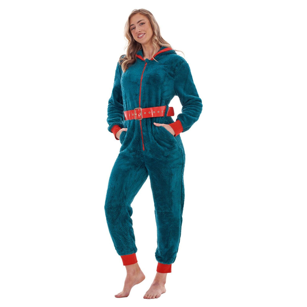 (12-14 UK, Teal/Red) Keanu Womens/Ladies Elf Fleece Hooded Jumpsuit-image-OPC-PJRVQ6J-NEW