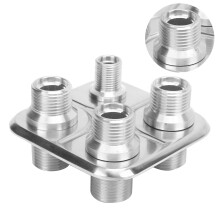 Argento Raccordo passante per tubi A/C a 4 uscite, alluminio 6061-T6