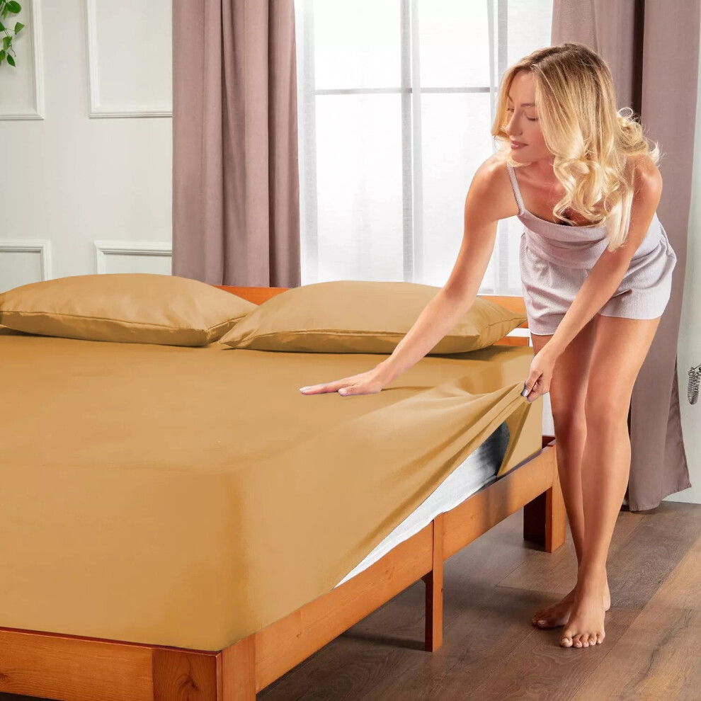 (Single: (91 x 190 cm), Ochre Yellow) Hotel Quality Bed Sheets Single Double King Size Fitted Sheet-image-OPC-PJRVD9T-NEW