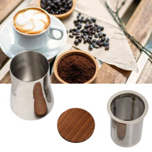 Wiederverwendbarer Kaffeefilter aus Edelstahl Kaffeepulver Sieb Kaffee Sieb Becher Kakaofltter mit Walnusstlid zum Backen Kochen Zuhause Re