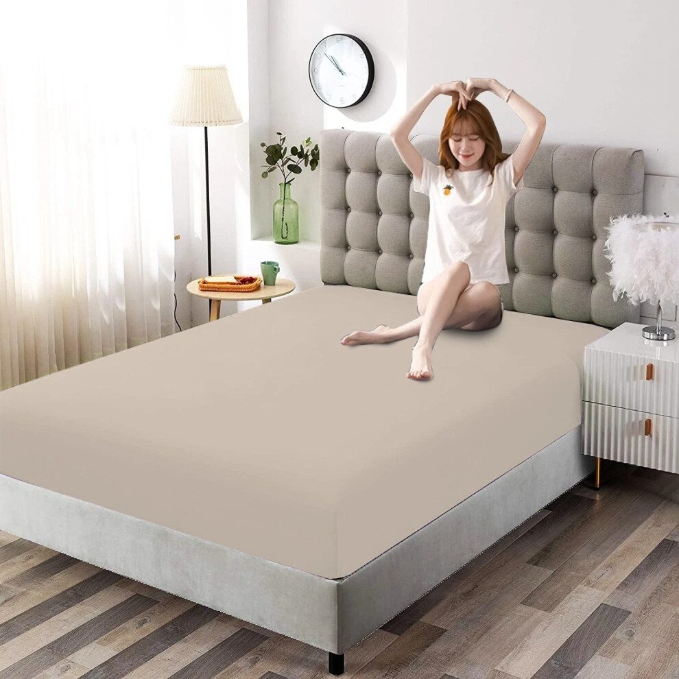 (King: (152 x 200 cm), Cream) Hotel Quality Bed Sheets Single Double King Size Fitted Sheet-image-OPC-PJRVDBK-NEW