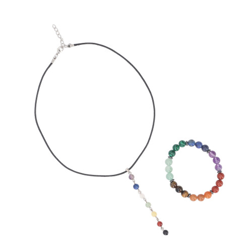Ensemble collier et bracelet en cristal, cordon élastique