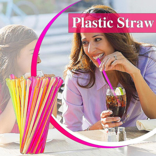 (800PCS) 100-1000pc Disposable Straws With Spoon Colored Plastic Smoothie Straws Tw 1